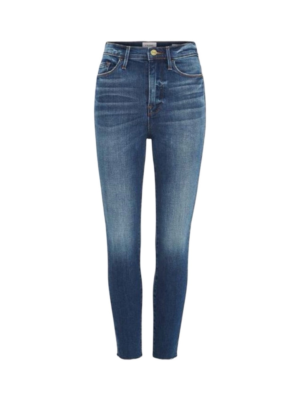 FRAME Ali High Rise Cigarette Jeans 28 Medium Wash Cotton Denim Raw Hem